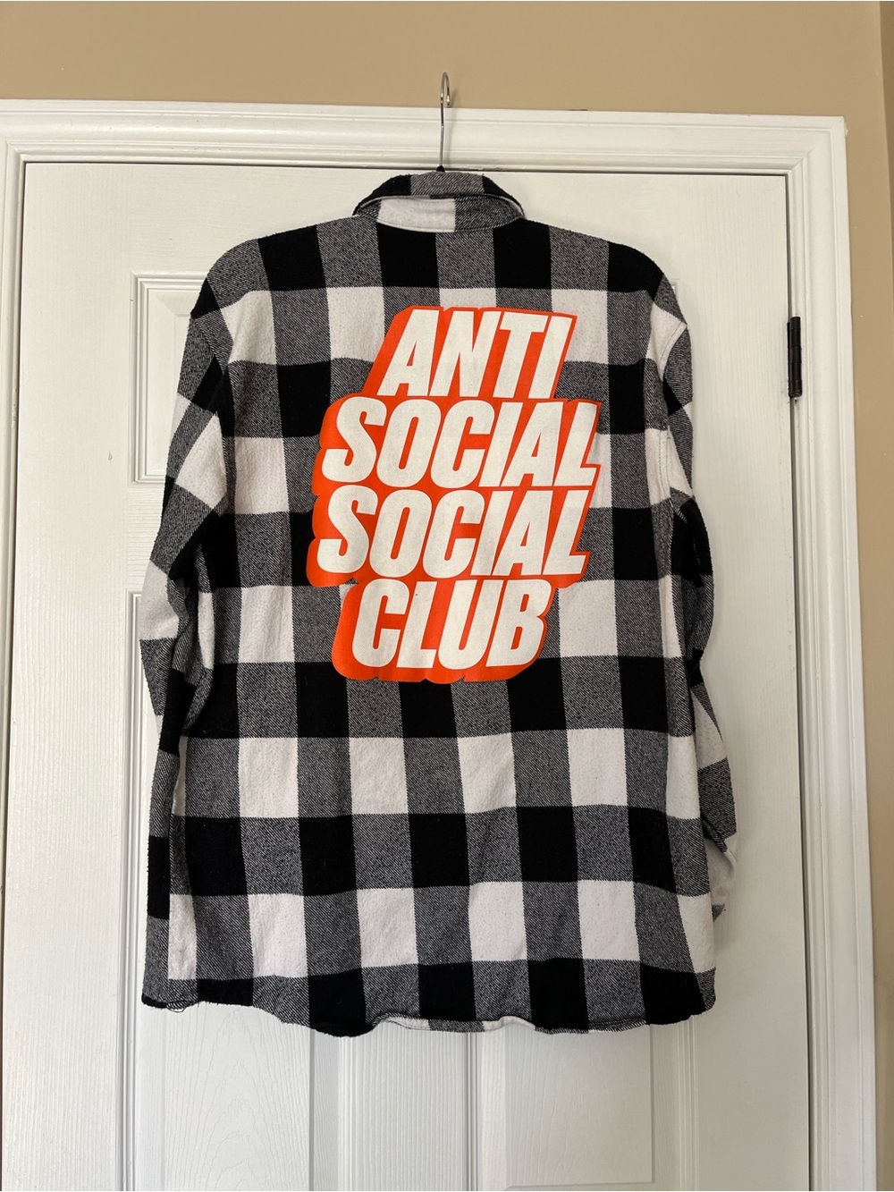 Anti Social Club Park Flannel Checkered Shirt Black & White Large